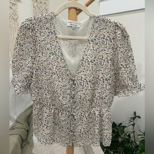 Madewell Floral Silk Button Front Peplum Blouse Size M